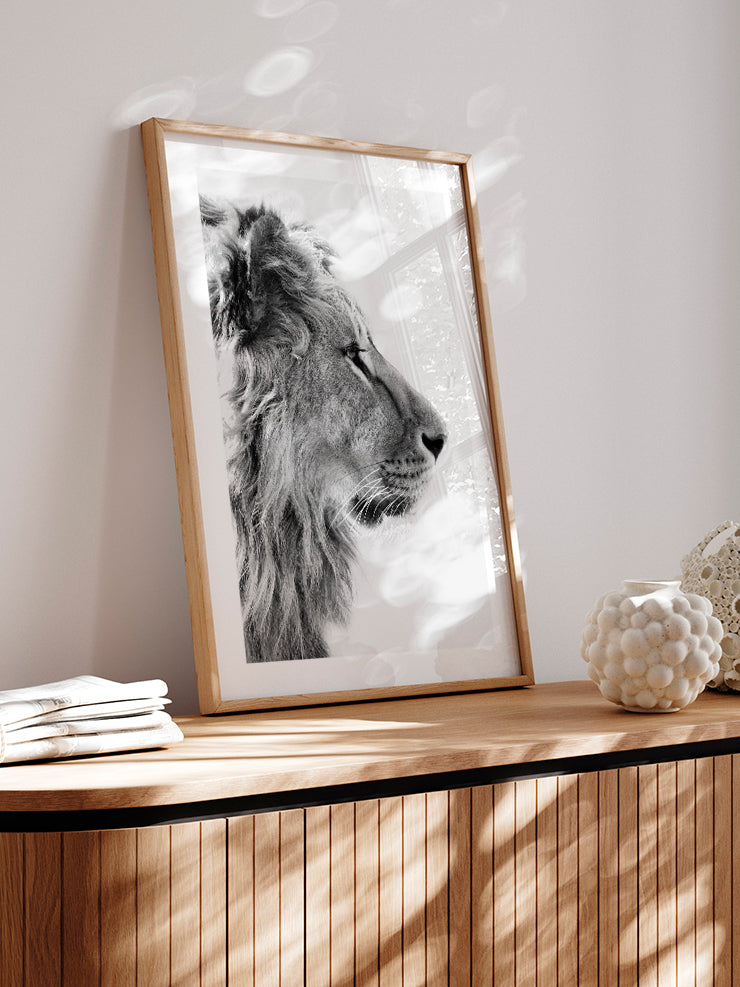 Siyah Beyaz Aslan - Art Print Poster