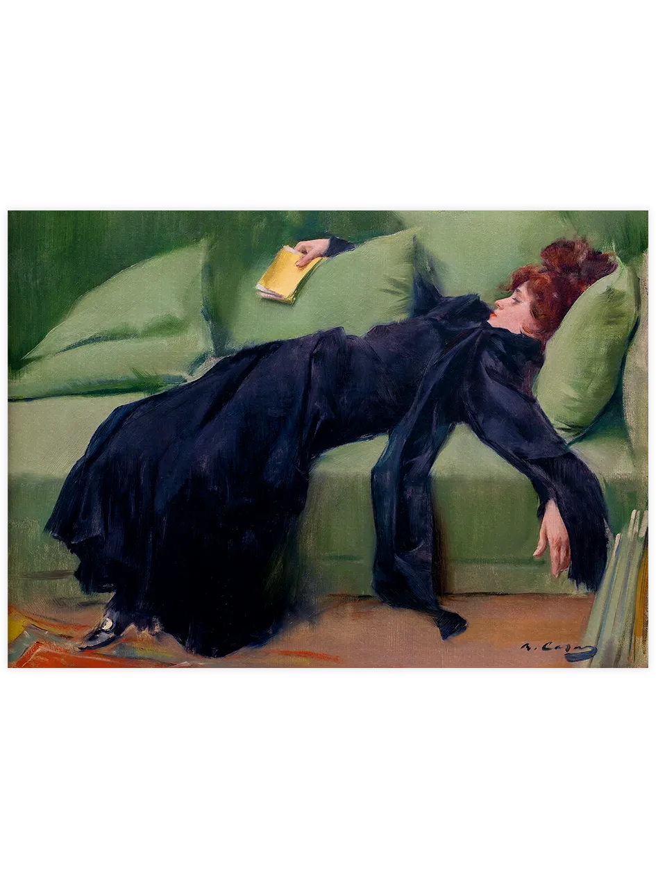 Ramón Casas'ın 1899 tarihli After the Ball eserini içeren Art Nouveau tarzı kadın portresi posteri