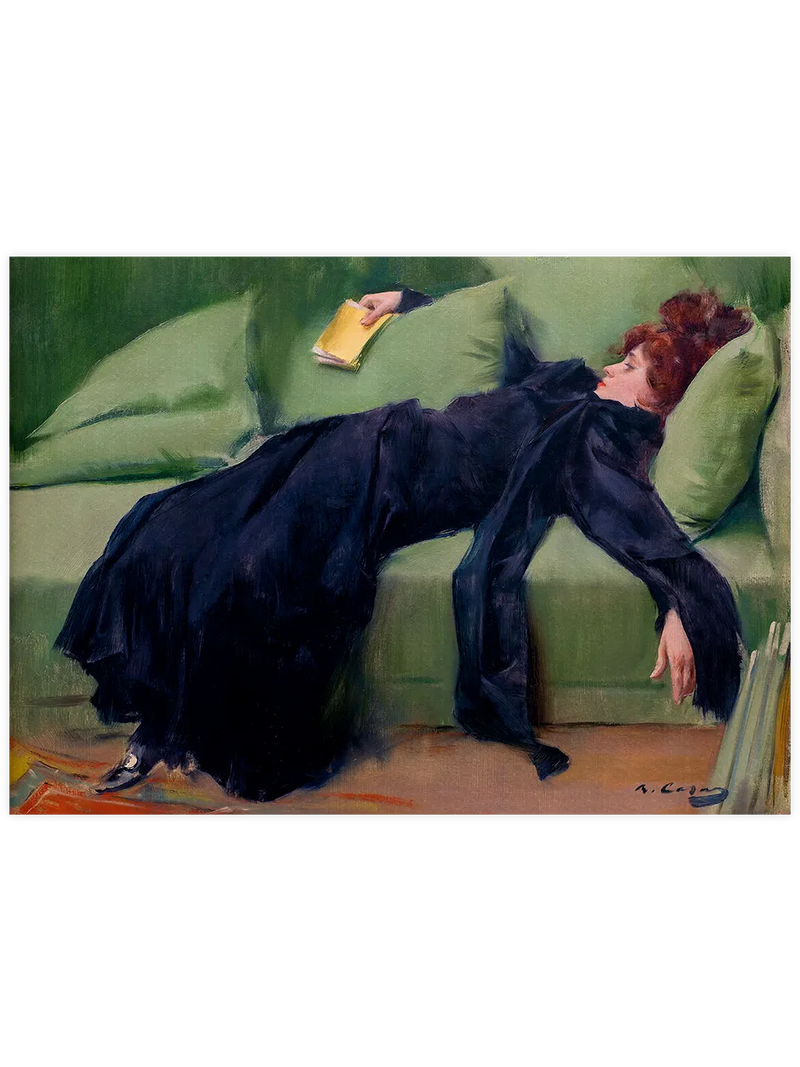 Ramón Casas'ın 1899 tarihli After the Ball eserini içeren Art Nouveau tarzı kadın portresi posteri