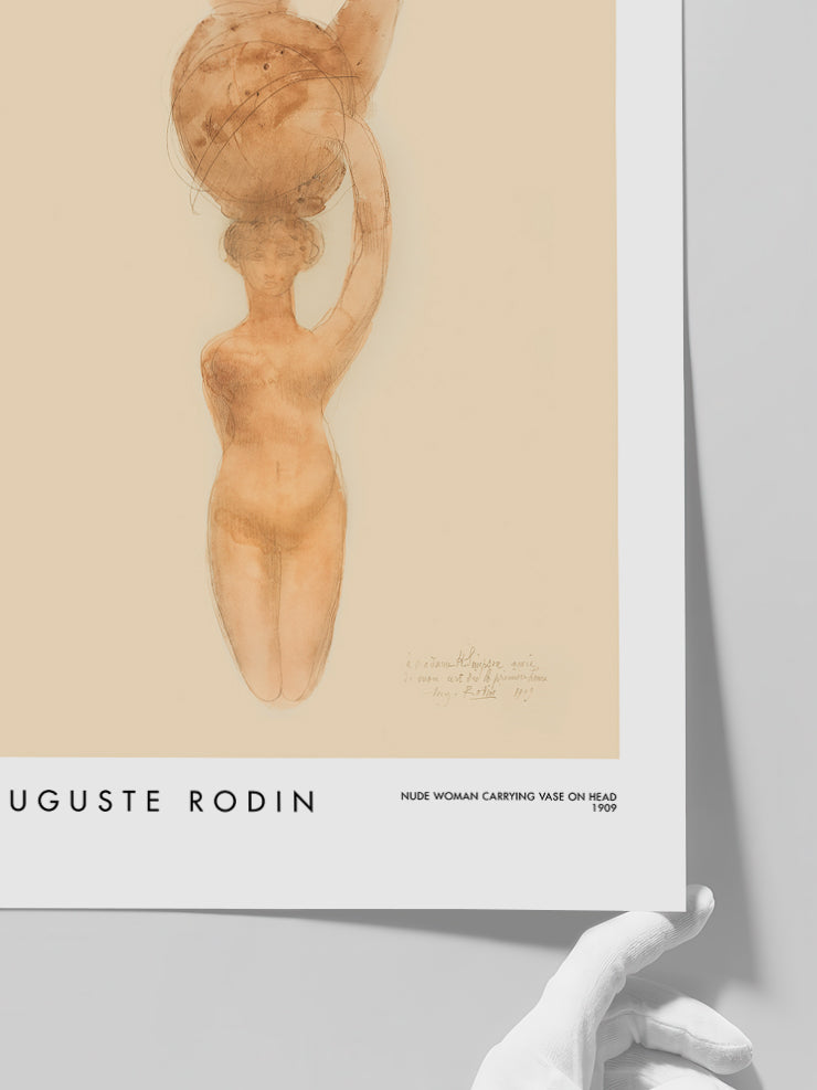 Rodin Nude Woman Carrying Vase On Head - Art Print Poster