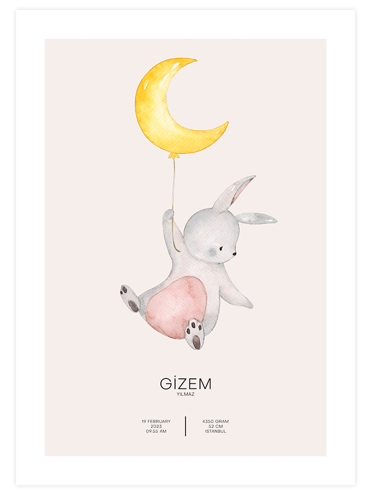 Tavşancık Kişiye Özel - Art Print Çocuk Odası Poster
