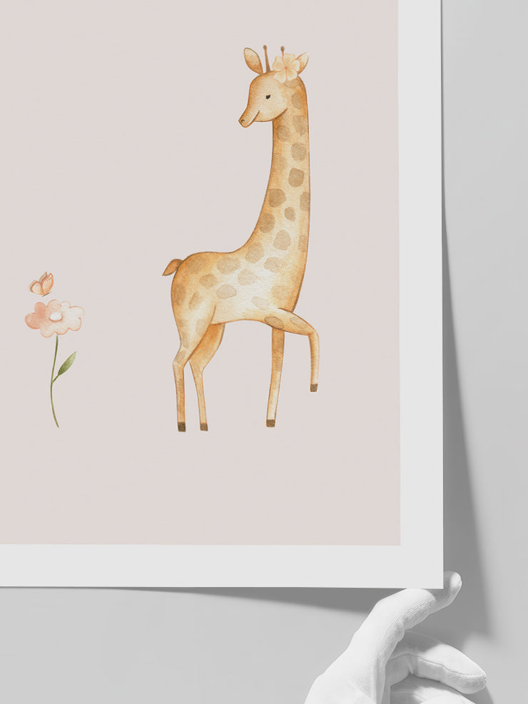 Zürafa Ve Çiçek - Art Print Poster