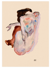 Egon Schiele Crouching Nude Back View - Art Print