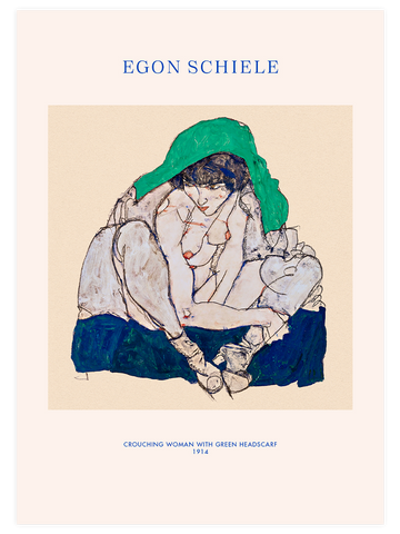 Egon Schiele Crouching Woman with Green Headscarf - Art Print Egon Schiele Crouching Woman with Green Headscarf - Art Print