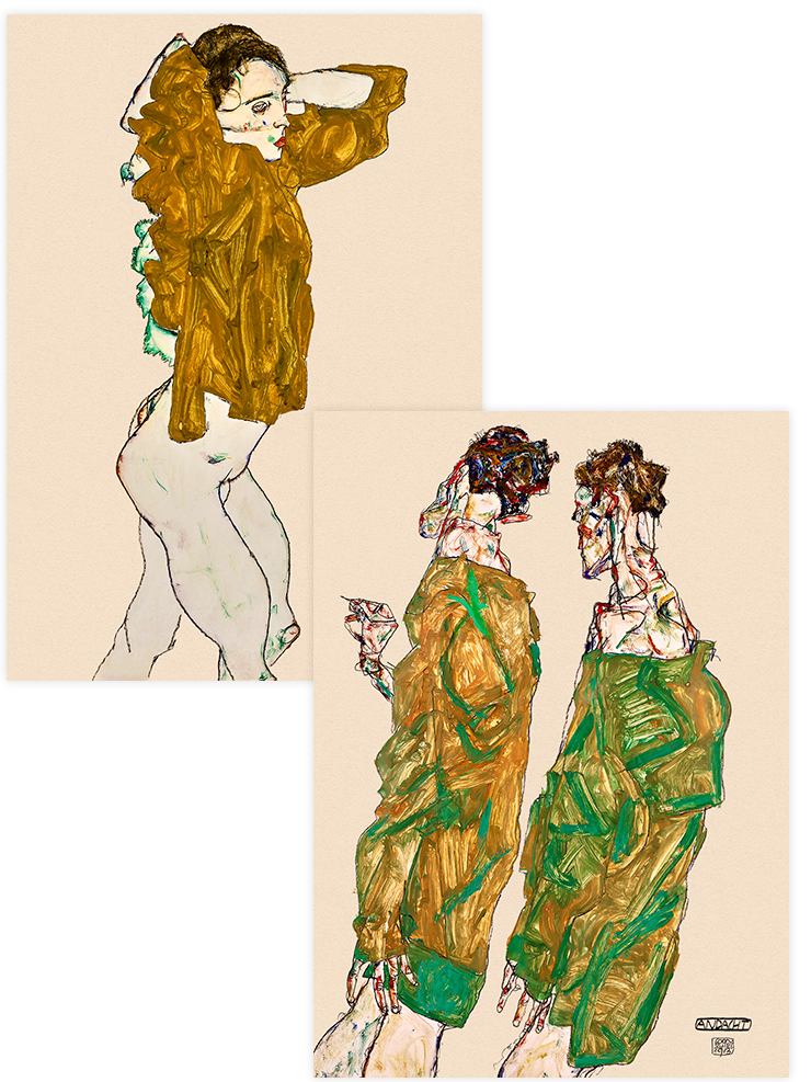 Egon Schiele Two Men & A Woman - Poster Seti Duo Ünlü Ressamlar Poster
