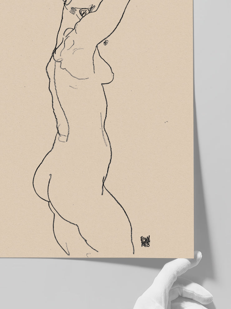 Egon Schiele Naked Woman Backview. Standing Nude, Facing Right - Art Print Poster