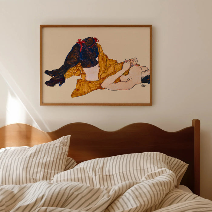 Egon Schiele Reclining Nude Female with Brown Boot - Art Print Poster