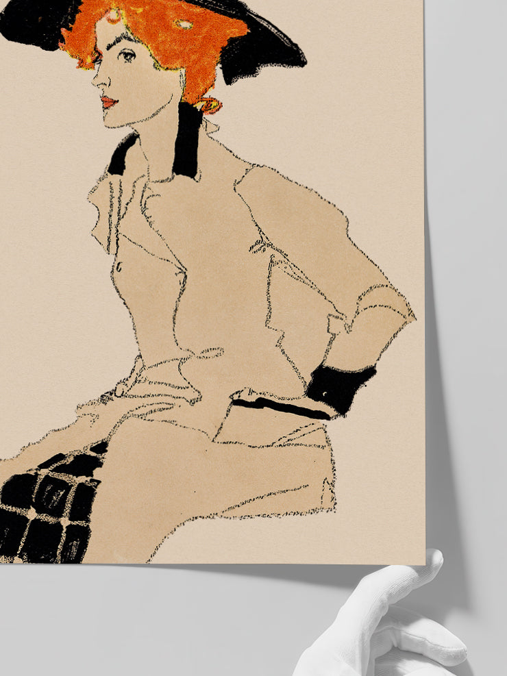 Egon Schiele Portrait of a Woman with a Hat - Art Print Poster