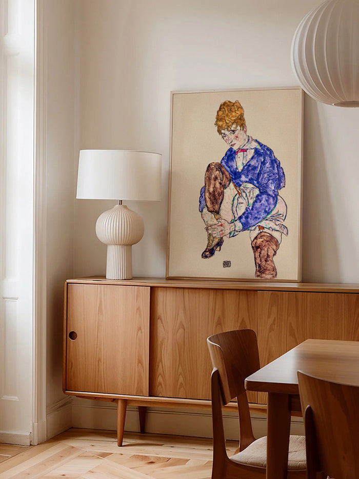 Egon Schiele Portrait of the Artist's Wife Seated, Holding Her Right Leg - Art Print Poster