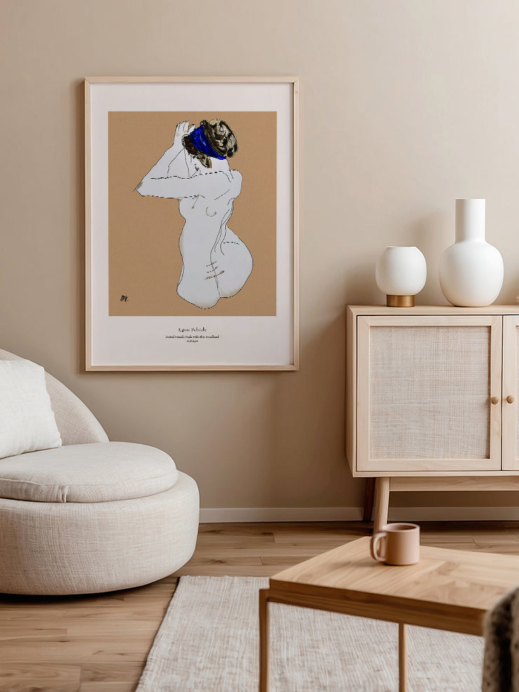 Egon Schiele Seated Female Nude with Blue Headband - Art Print Poster