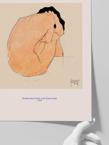 Egon Schiele Seated Male Nude with Black Hair - Art Print Egon Schiele Seated Male Nude with Black Hair - Art Print
