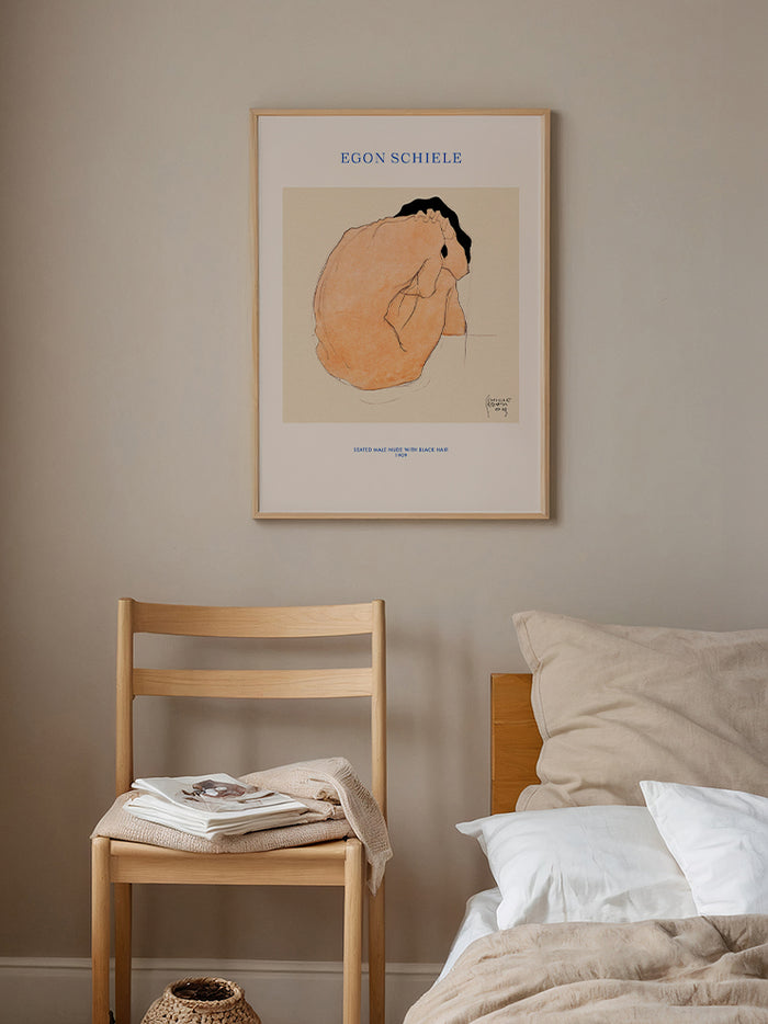 Egon Schiele Seated Male Nude with Black Hair - Art Print Poster