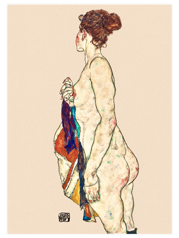 Egon Schiele Standing Nude with a Patterned Robe - Art Print Egon Schiele Standing Nude with a Patterned Robe - Art Print
