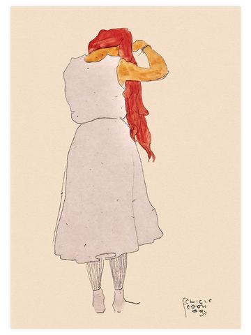 Egon Schiele Standing Woman Combing Her Long Red Hair, Back View - Art Print Egon Schiele Standing Woman Combing Her Long Red Hair, Back View - Art Print