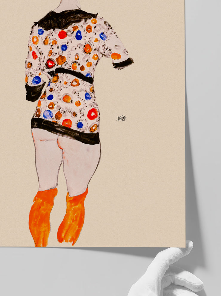 Egon Schiele Standing Woman in a Patterned Blouse - Art Print Poster