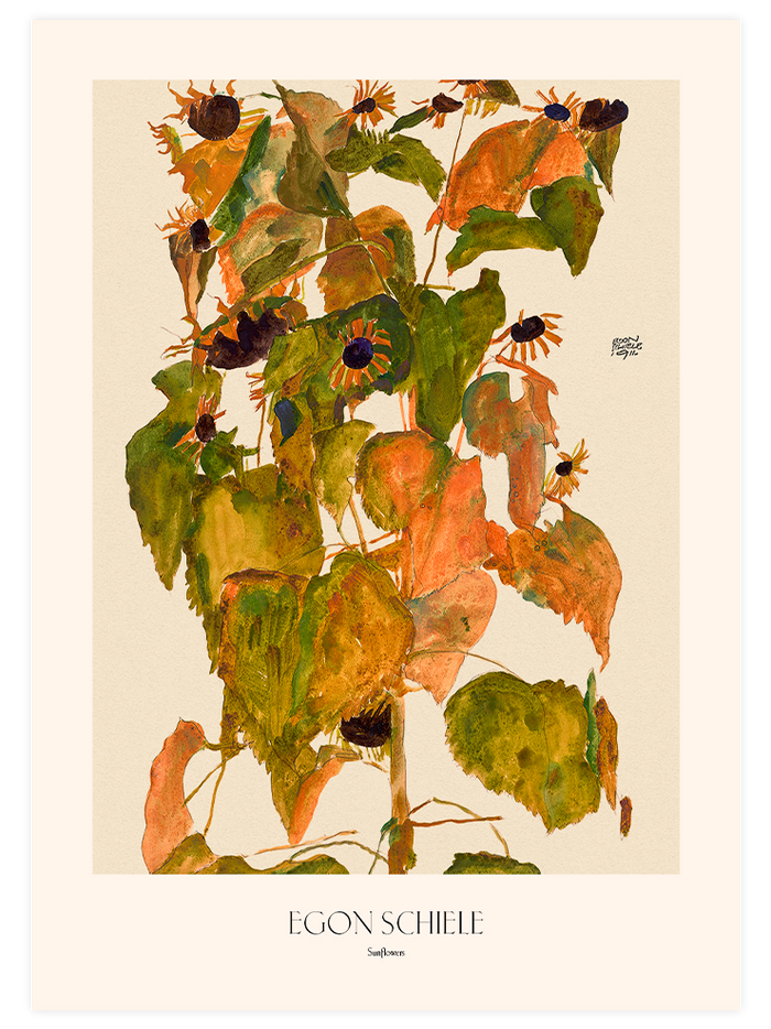 Egon Schiele Chrysanthemum & Sunflowers - Poster Seti Duo Poster