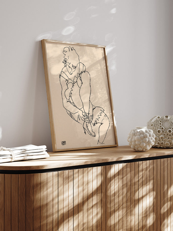 Egon Schiele Woman Buttoning Her Shoes - Art Print Poster