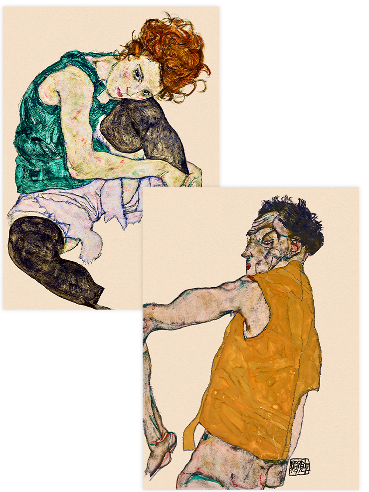 Egon Schiele Woman & Autoportrait - Poster Seti Duo Ünlü Ressamlar Poster