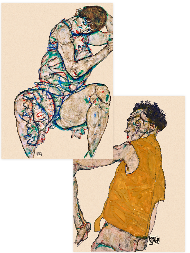 Egon Schiele Woman Seated & Autoportrait - Poster Seti Duo Ünlü Ressamlar Poster