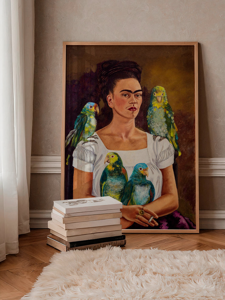 Frida Kahlo Me and My Parrots - Art Print Poster