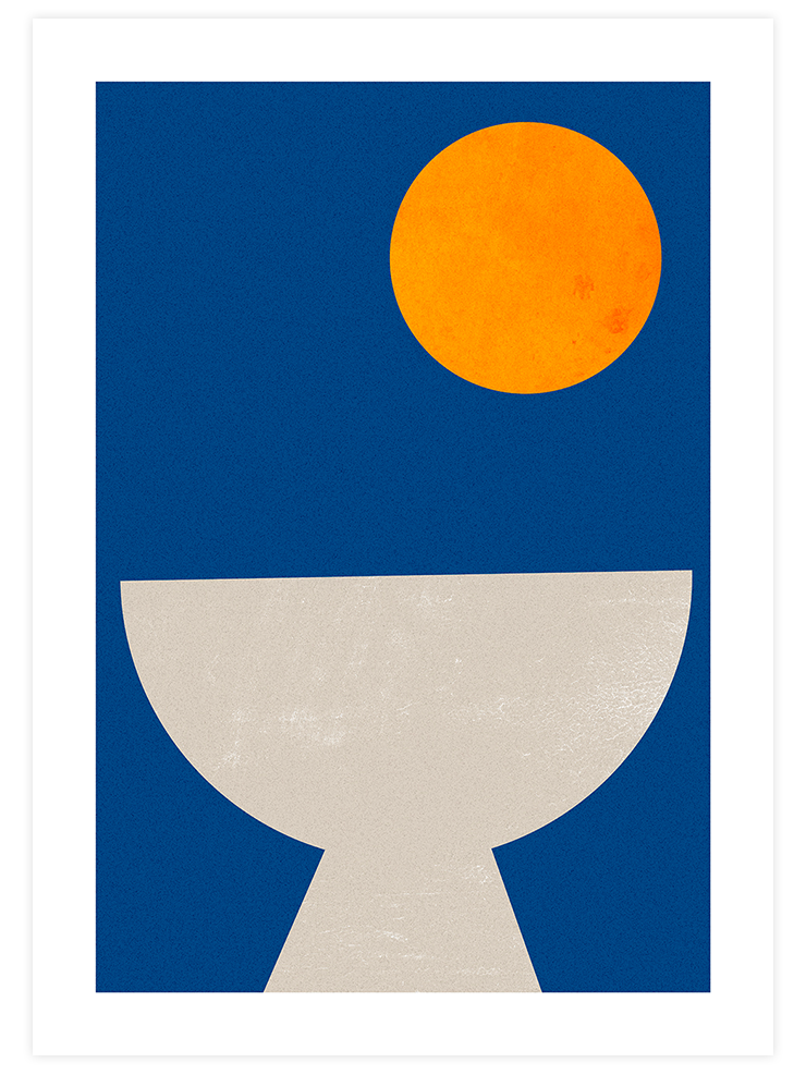 Geometrik Form Mavi Turuncu Bej - Art Print Sanatsal Poster