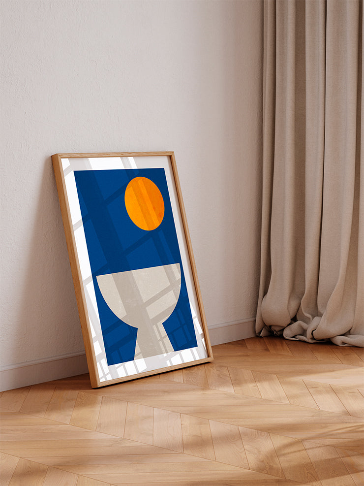 Geometrik Form Mavi Turuncu Bej - Art Print Poster