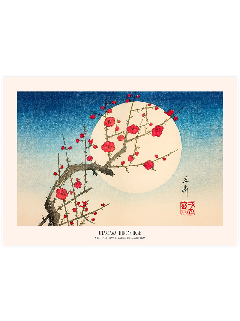 Hiroshige, A Red Plum Branch against the Summer Moon - Art Print Ünlü Ressamlar Poster