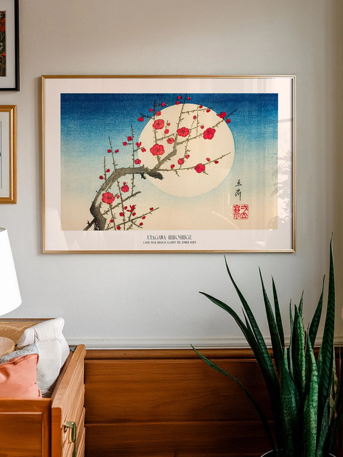 Hiroshige, A Red Plum Branch against the Summer Moon - Art Print Poster