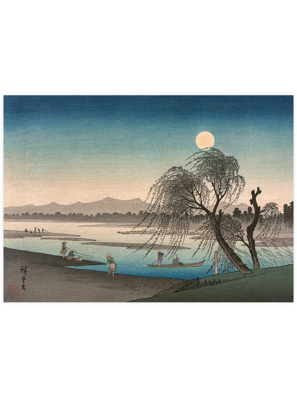 Hiroshige, Autumn Moon on the Tama River - Art Print Ünlü Ressamlar Poster