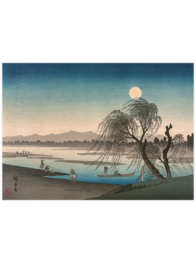 Hiroshige, Autumn Moon on the Tama River - Art Print Ünlü Ressamlar Poster