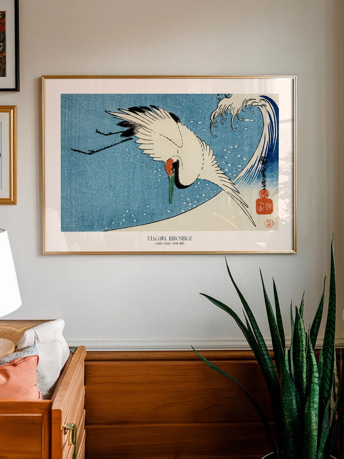 Hiroshige, Crane Flying over Wave - Art Print Poster