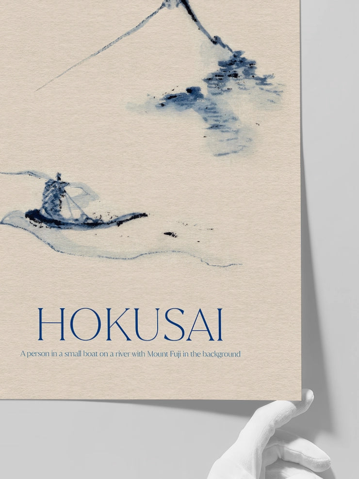 Hokusai, A Person in a Boat with Mount Fuji - Art Print Poster