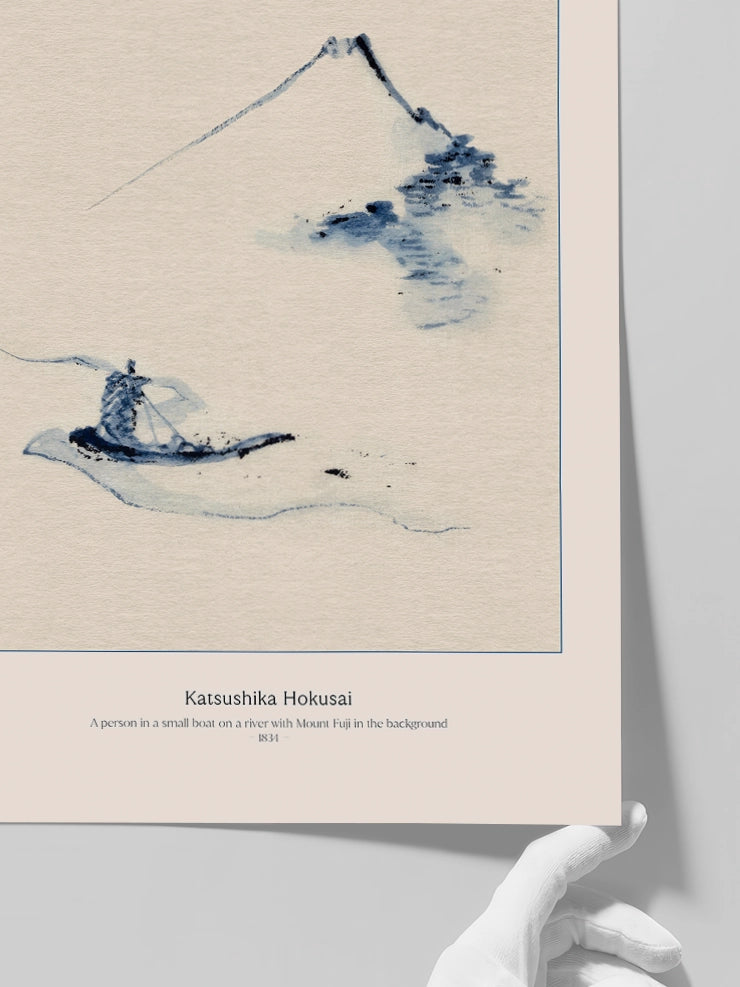 Hokusai, A Person in a Boat with Mount Fuji - Art Print Poster