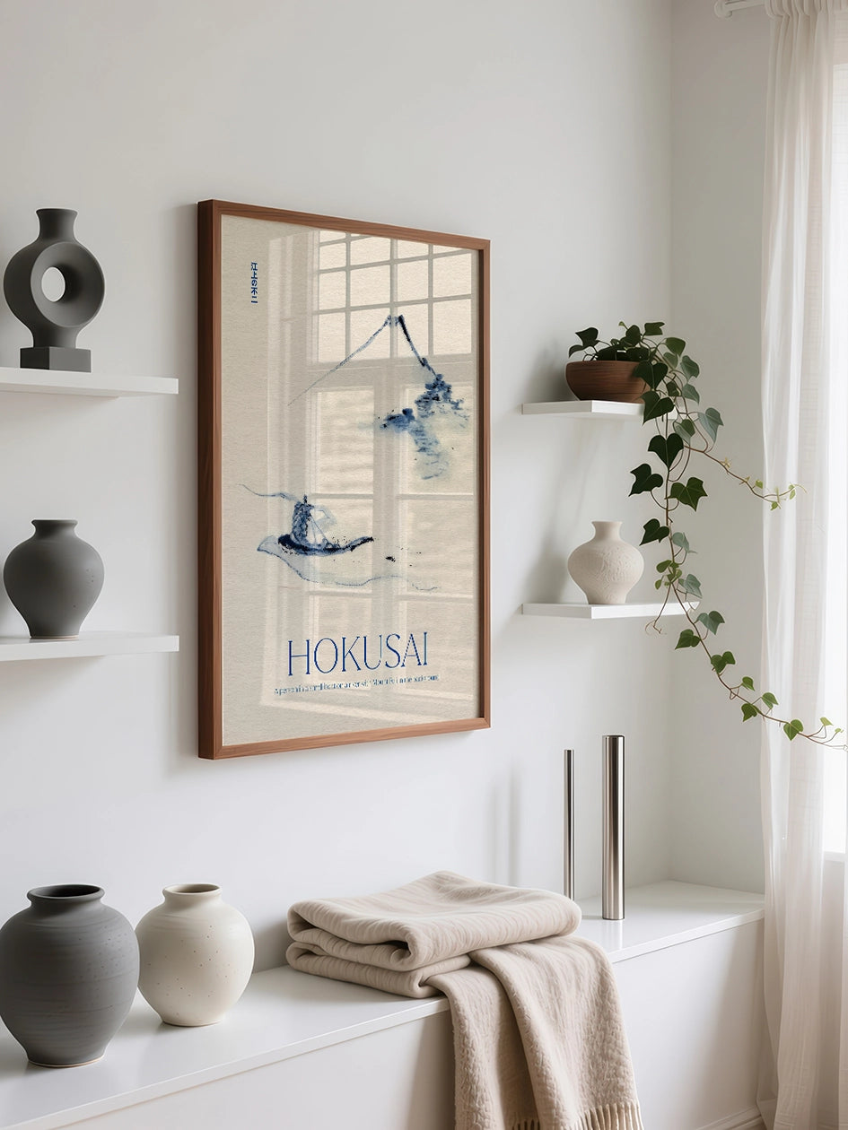 Hokusai, A Person in a Boat with Mount Fuji - Art Print Poster