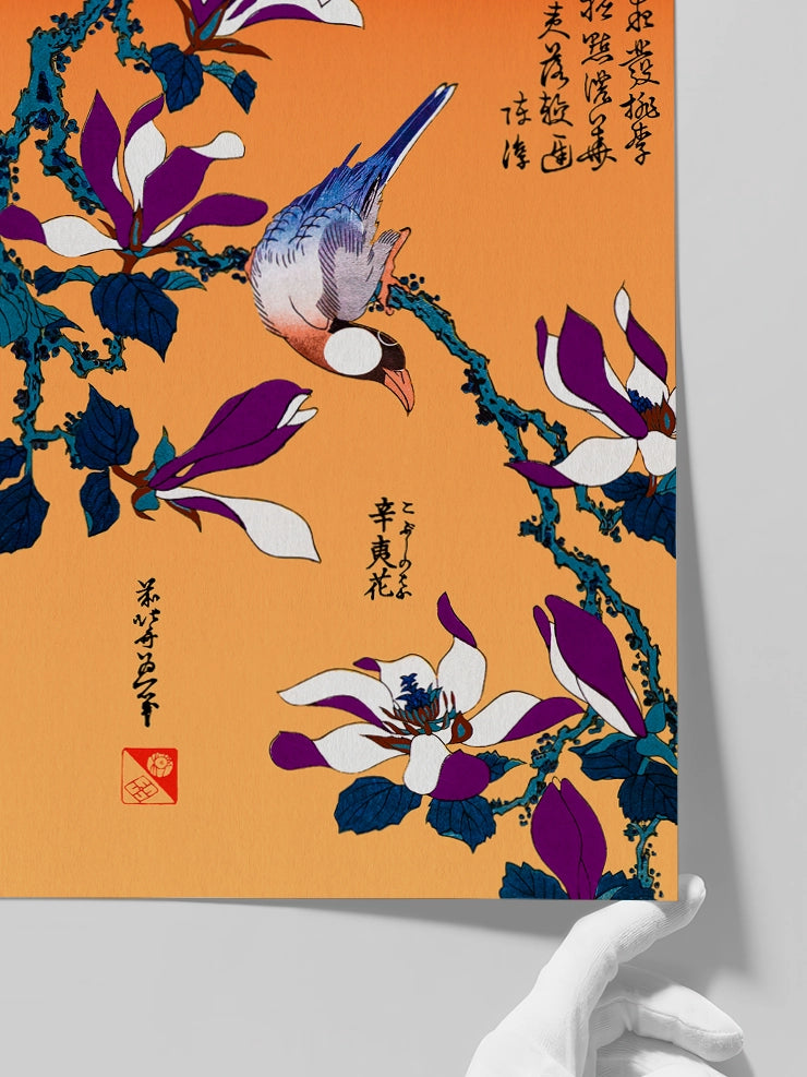 Hokusai, Buncho Kobushi no Hana posterinin detaylarını gösteren görsel