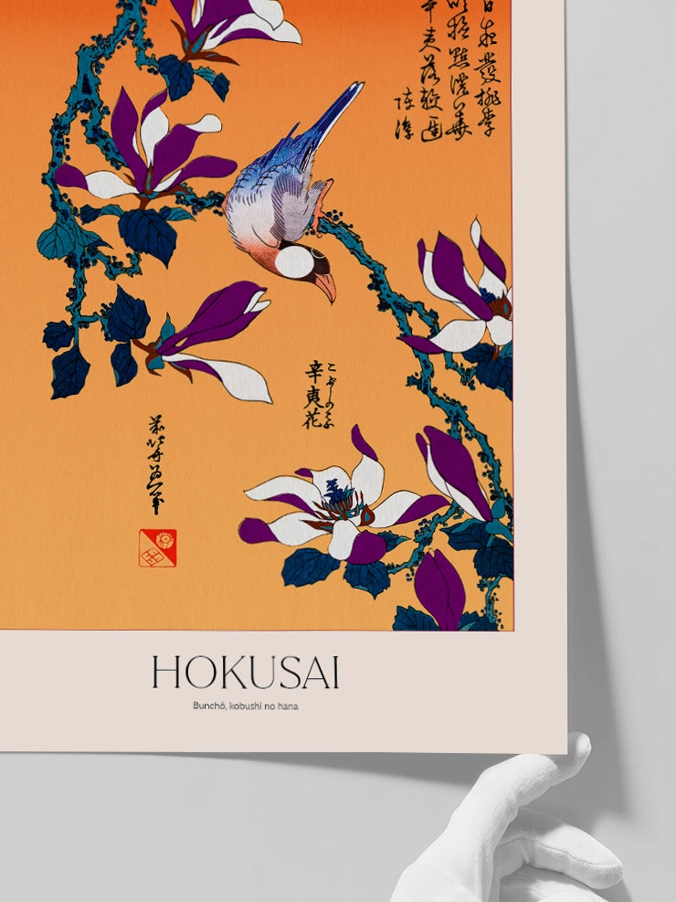 Hokusai, Buncho Kobushi no Hana posterinin ayrıntılarını gösteren görsel