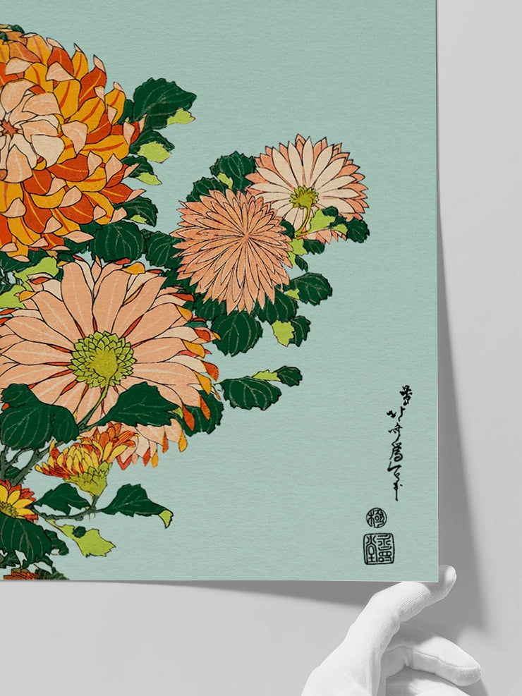 Hokusai, Chrysanthemums and Horsefly posterinin detaylarını gösteren görsel