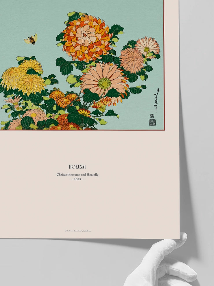 Hokusai Chrysanthemums and Horsefly posterini yakından gsteren görsel