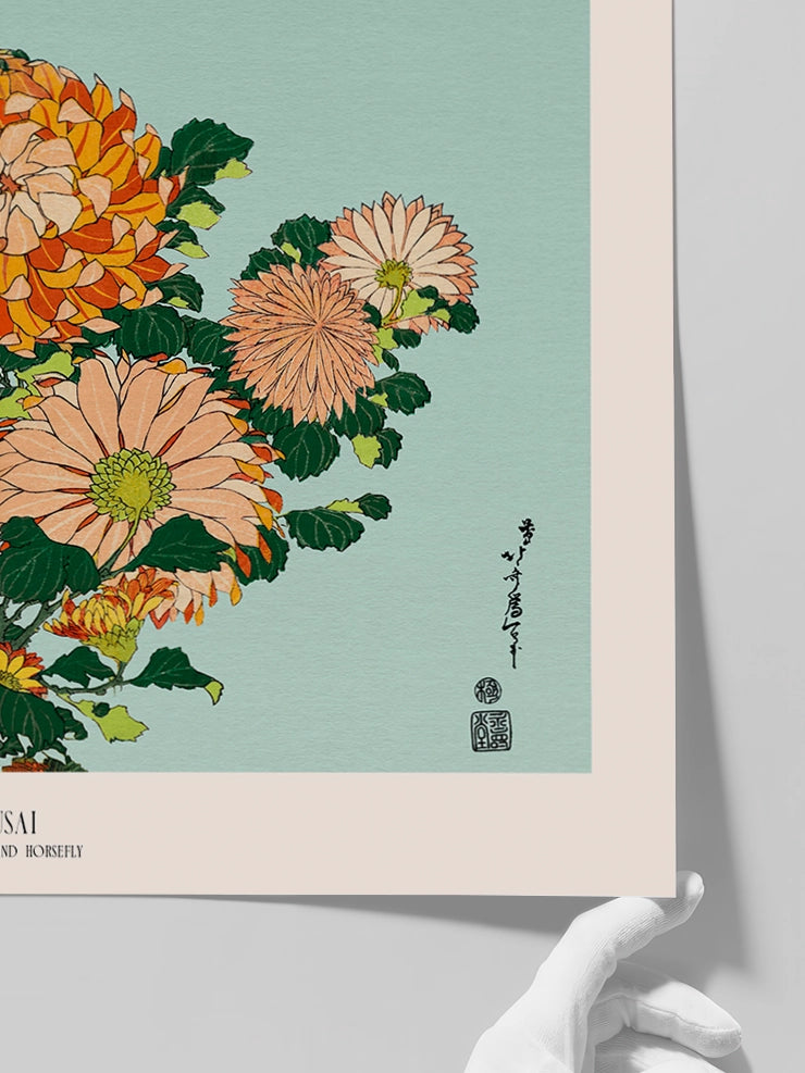 detail Hokusai, Chrysanthemums and Horsefly