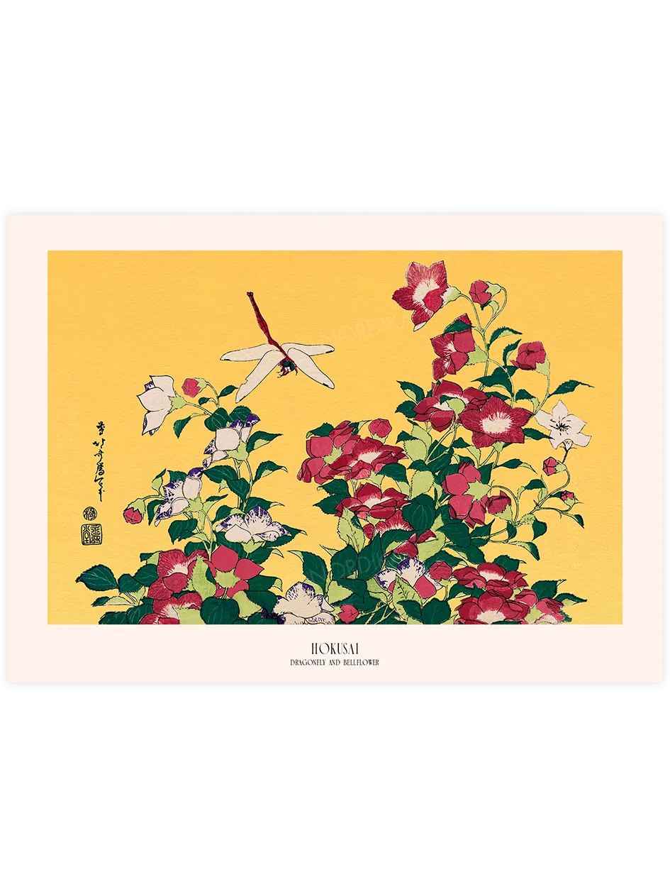 Hokusai Dragonfly and Bellflower poster