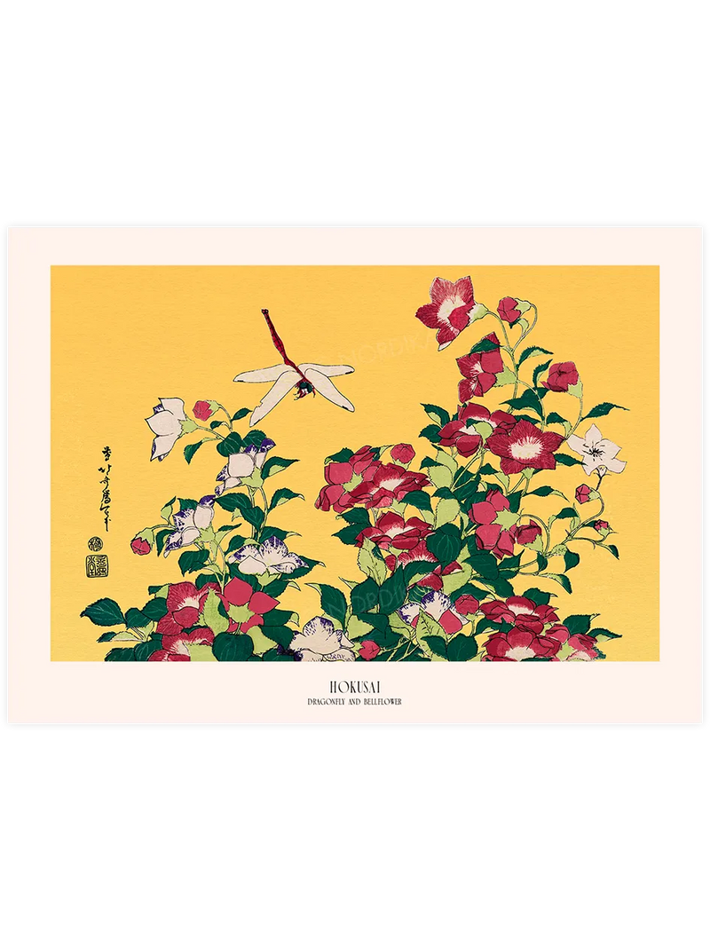 Hokusai Dragonfly and Bellflower poster