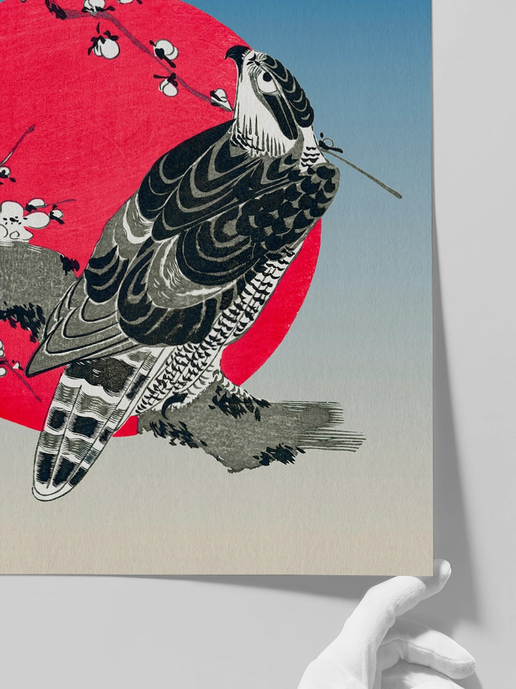 Hokusai, Hawk and Rising Sun - Art Print Poster