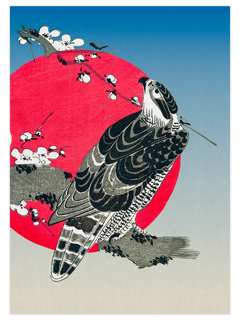 Hokusai, Hawk and Rising Sun - Art Print Ünlü Ressamlar Poster
