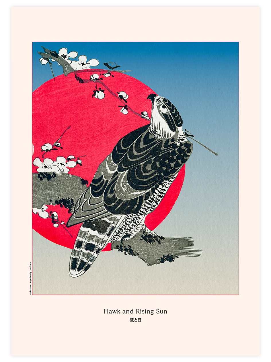 Hokusai, Hawk and Rising Sun - Art Print Ünlü Ressamlar Poster