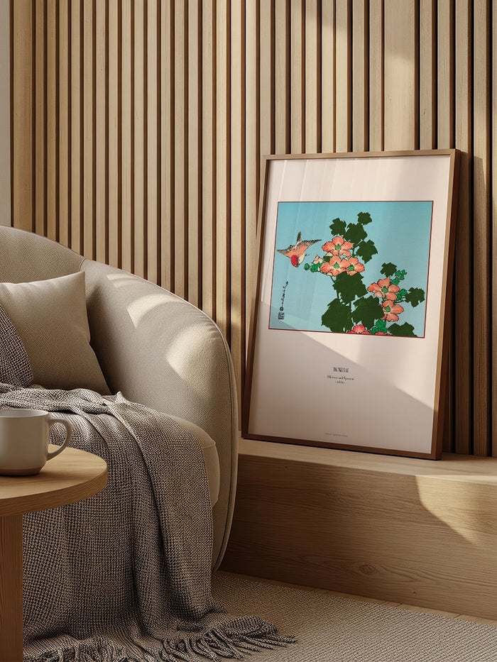 Hokusai Hibiscus and Sparrow tablo