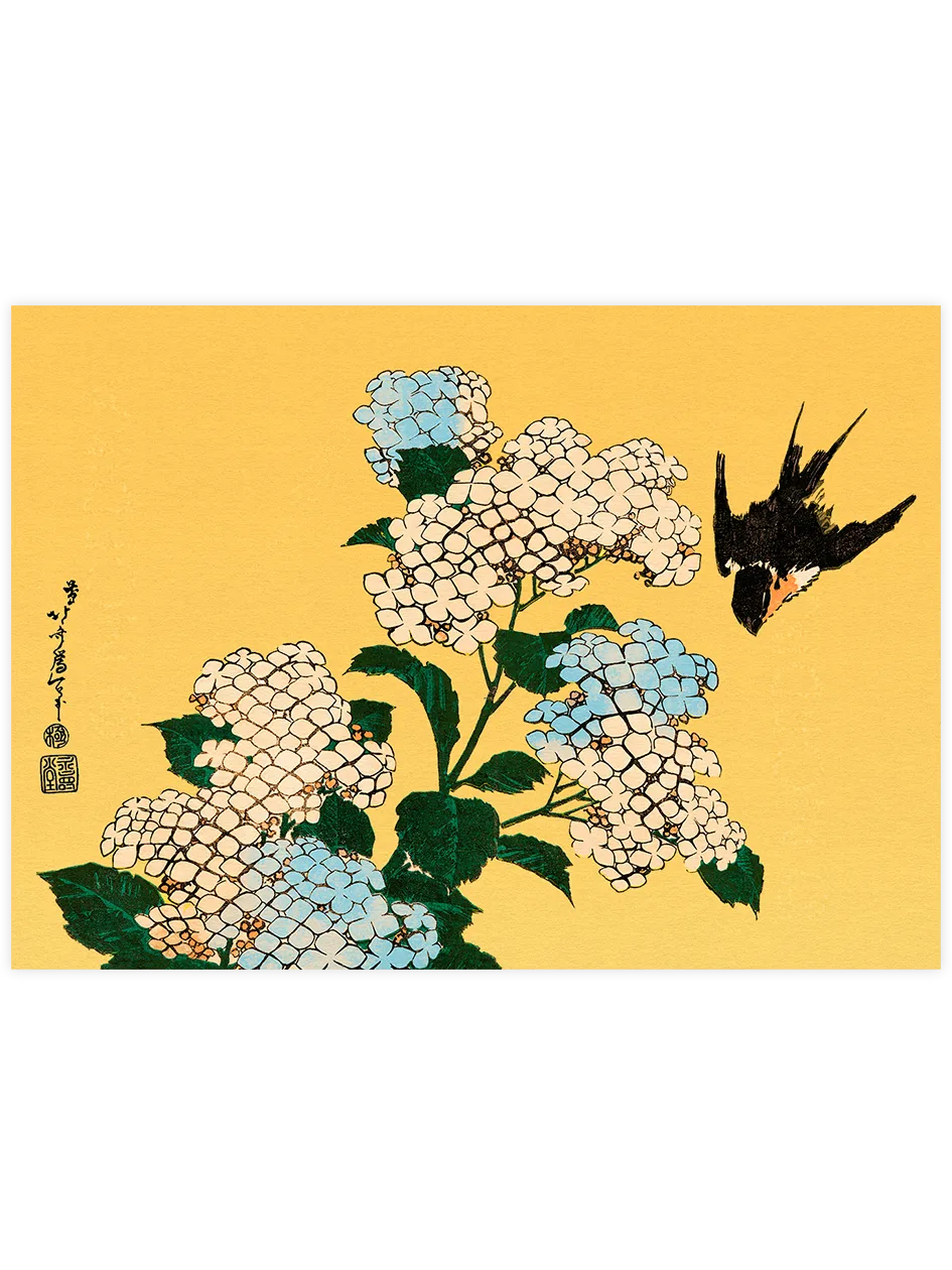 Hokusai Hydrangea and Swallow posteri