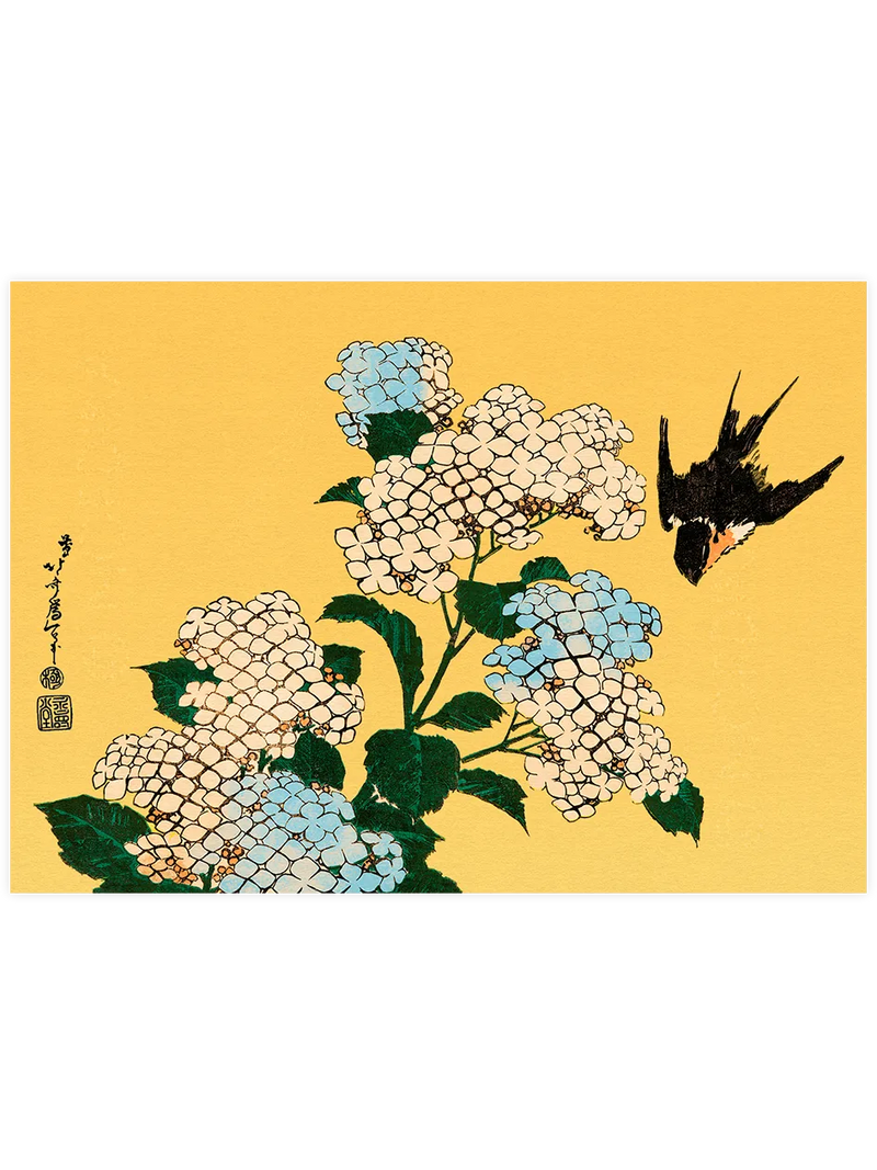 Hokusai Hydrangea and Swallow posteri