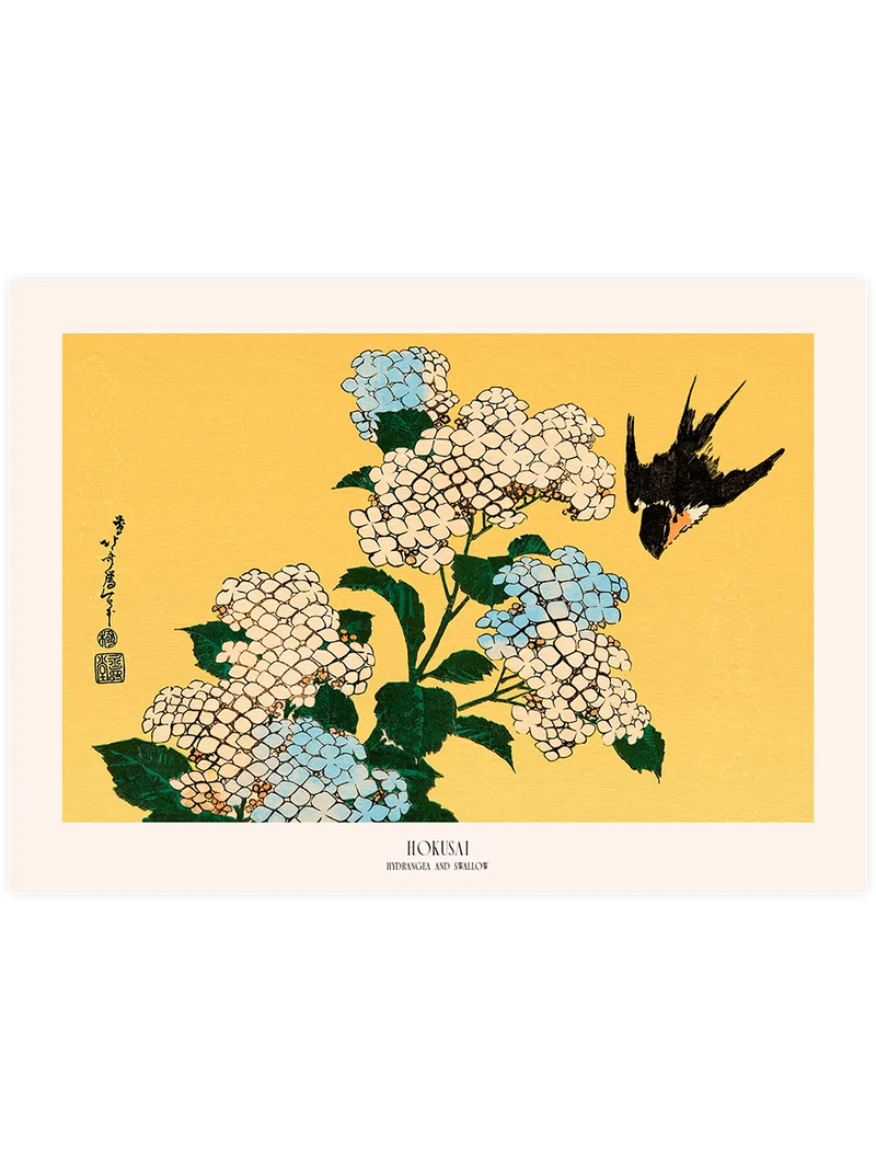 Hokusai Hydrangea and Swallow modern poster