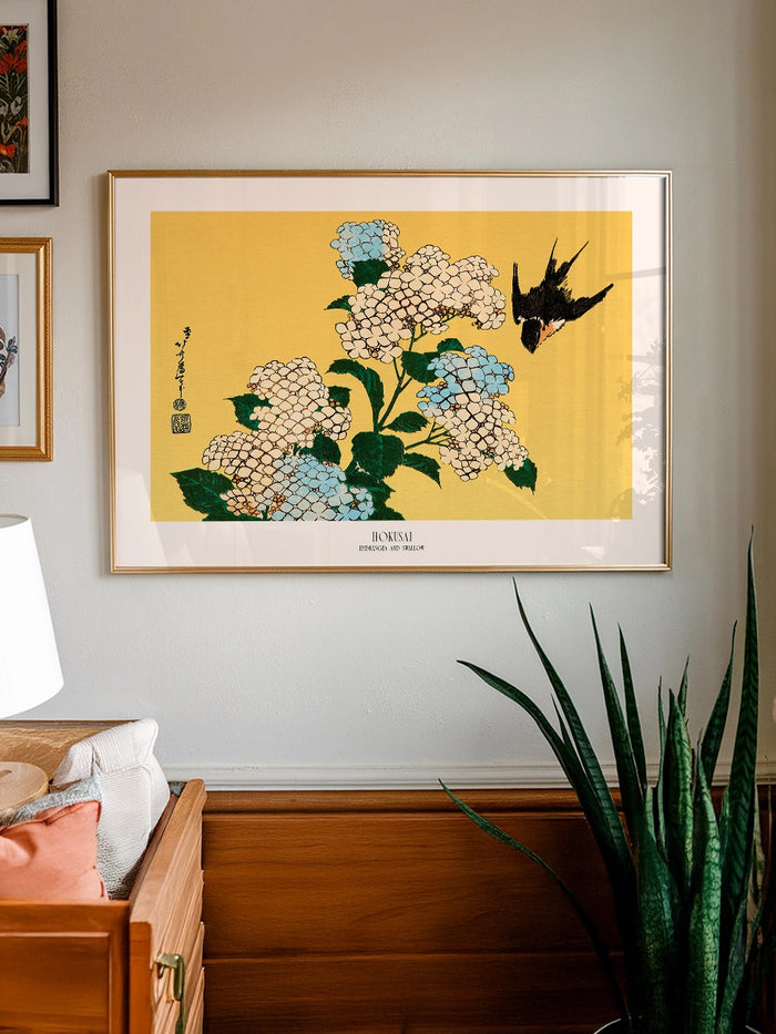 Hokusai Hydrangea and Swallow modern tablo