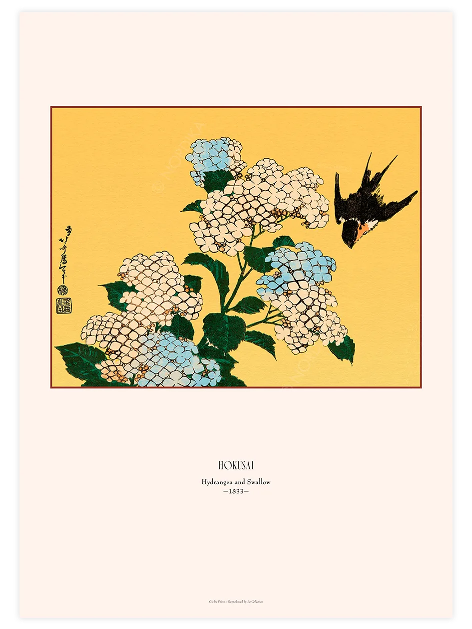 Hokusai Hydrangea and Swallow poster